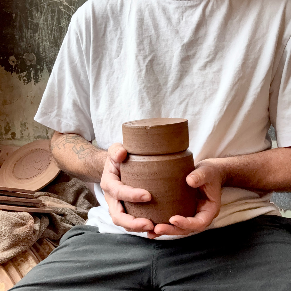 Handmade ceramic Keepsake Vessel being shaped by hand in the Stephen Farnan Studio in Belfast.