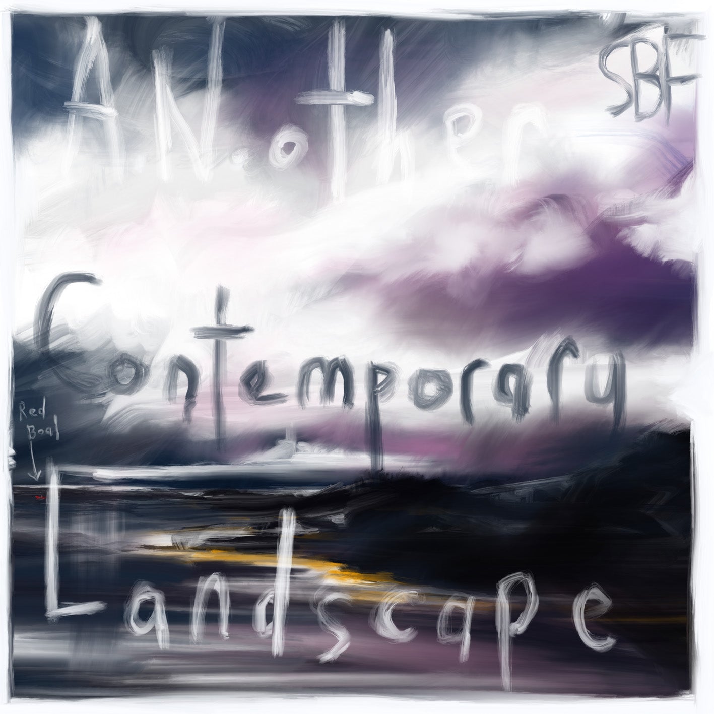 Abstract art with text overlay on a blurred background