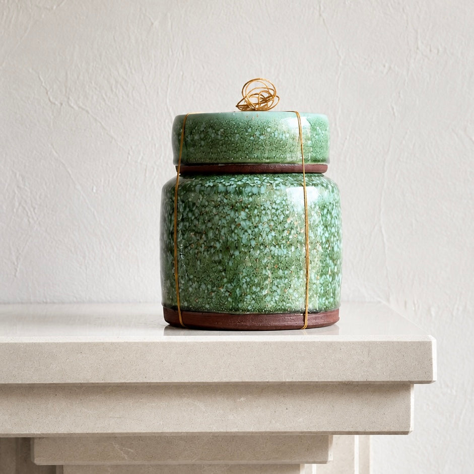 Handmade green ceramic Vessels for Life memorial urn by Stephen Farnan Studio, Belfast