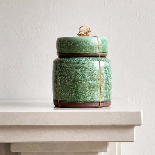 Handmade green ceramic Vessels for Life memorial urn by Stephen Farnan Studio, Belfast